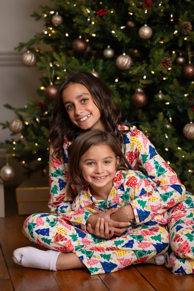Sisters in PJs for Christmas Card Photos