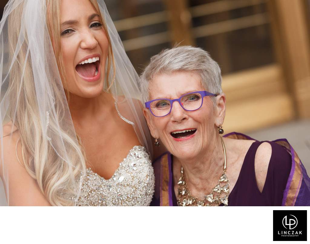bride and her grandma on wedding day