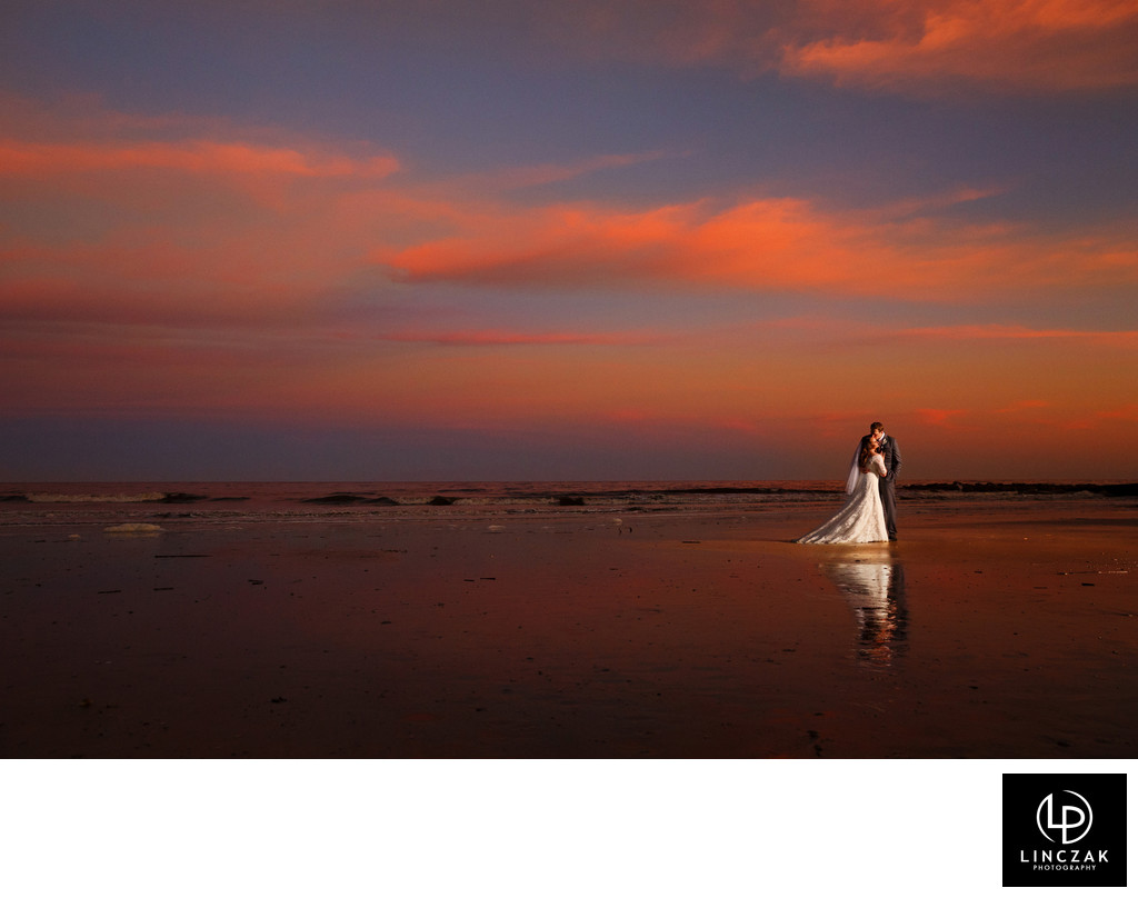 beach wedding sunset in cleveland