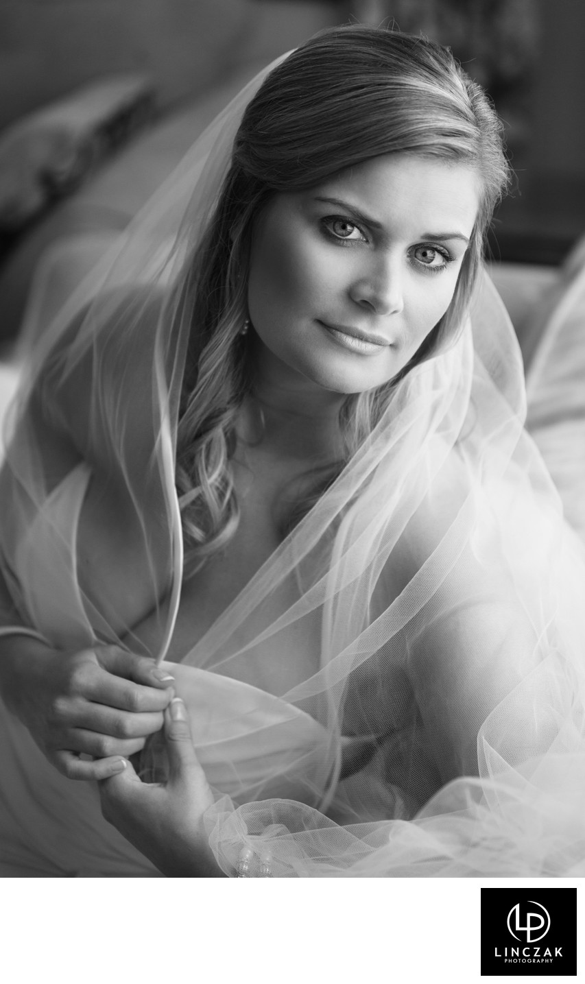 black and white bride portrait