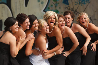 laughing bridemaids