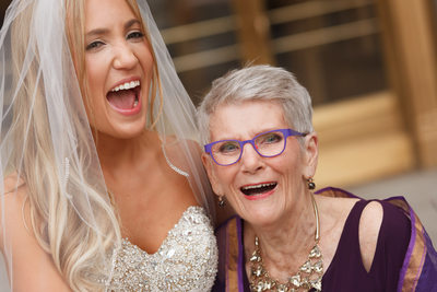 bride and her grandma on wedding day