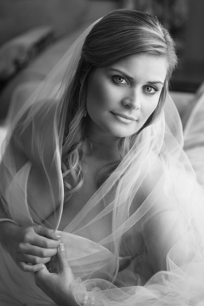 black and white bride portrait
