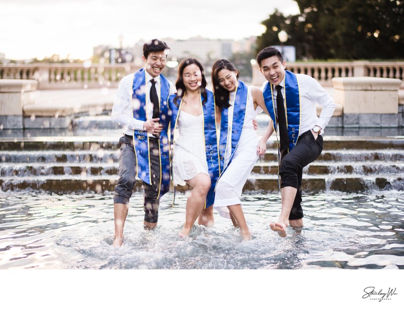UCLA Group Graduation Photo at Shapiro Fountain