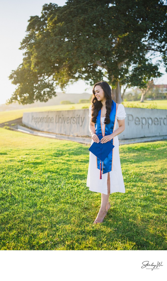 Cap and Sash Pepperdine University Graduation Portrait