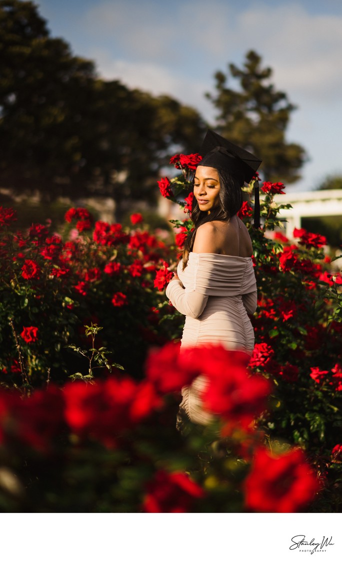 USC Graduation Portrait Rose Garden at Exposition Park