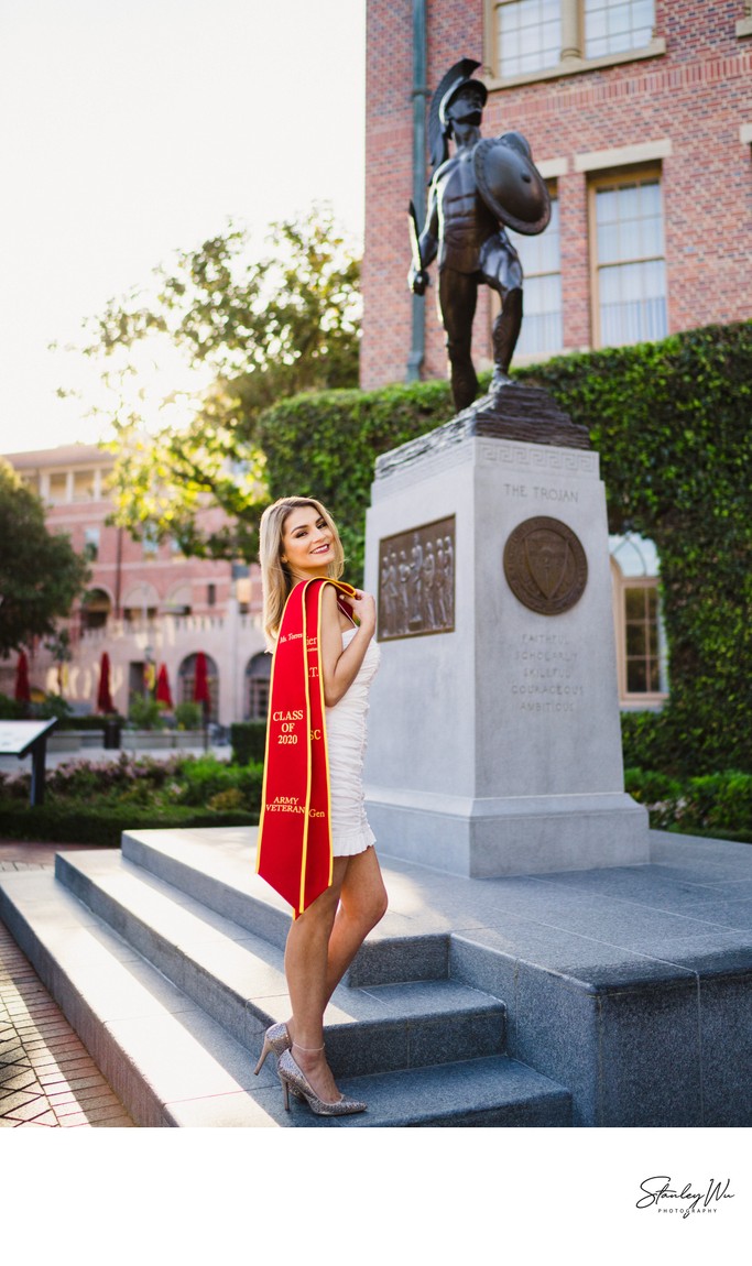 Classic USC Graduation Portrait at Tommy Trojan USC