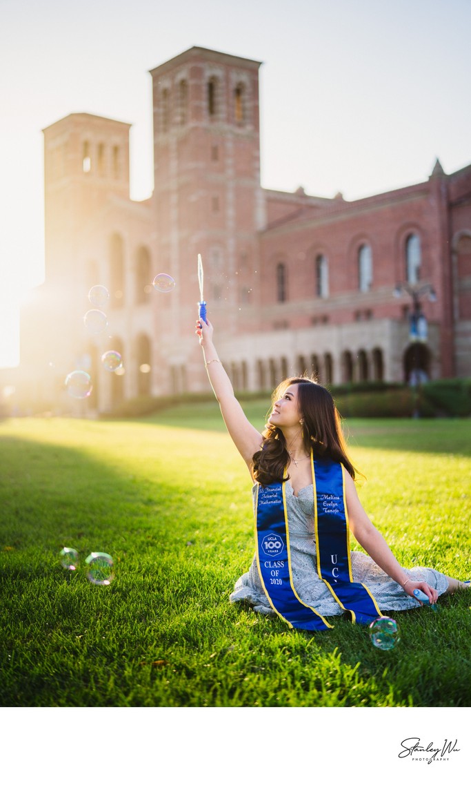 Fairytale-Like Graduation Portrait with Bubbles at UCLA