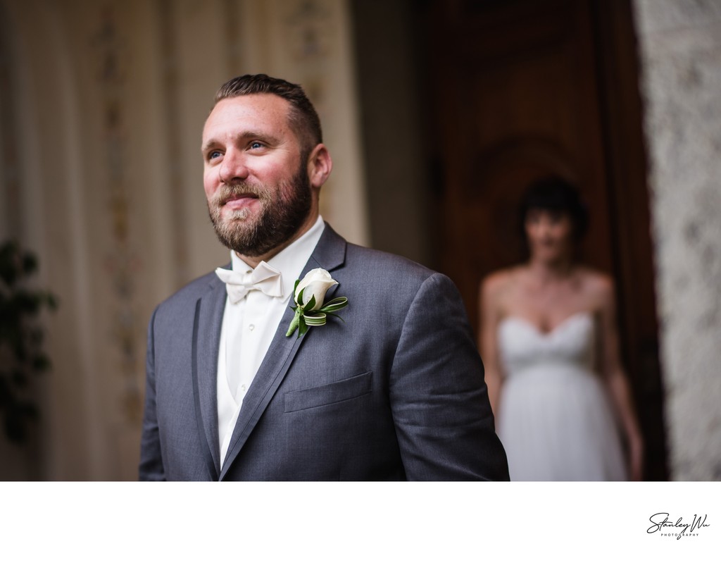 Portrait of Groom Anticipating First Look of Bride