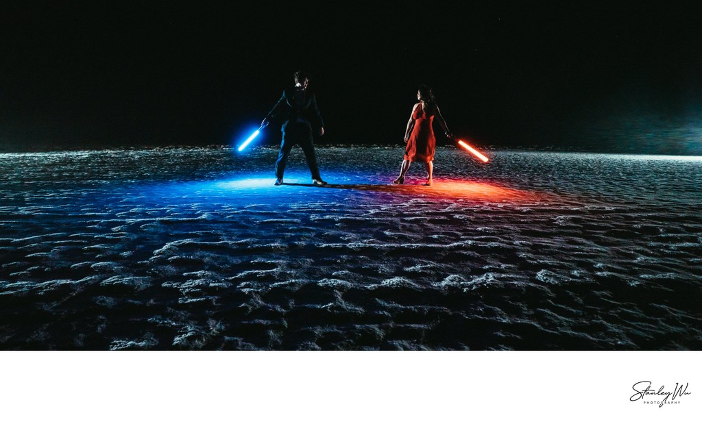 Star Wars Themed Engagement Shoot Lunar Lightsaber Duel
