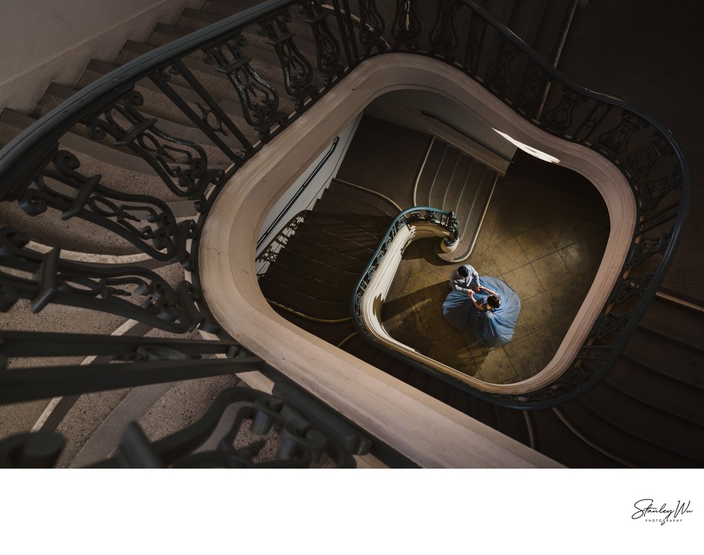 Pasadena City Hall spiral staircase, engagement photo
