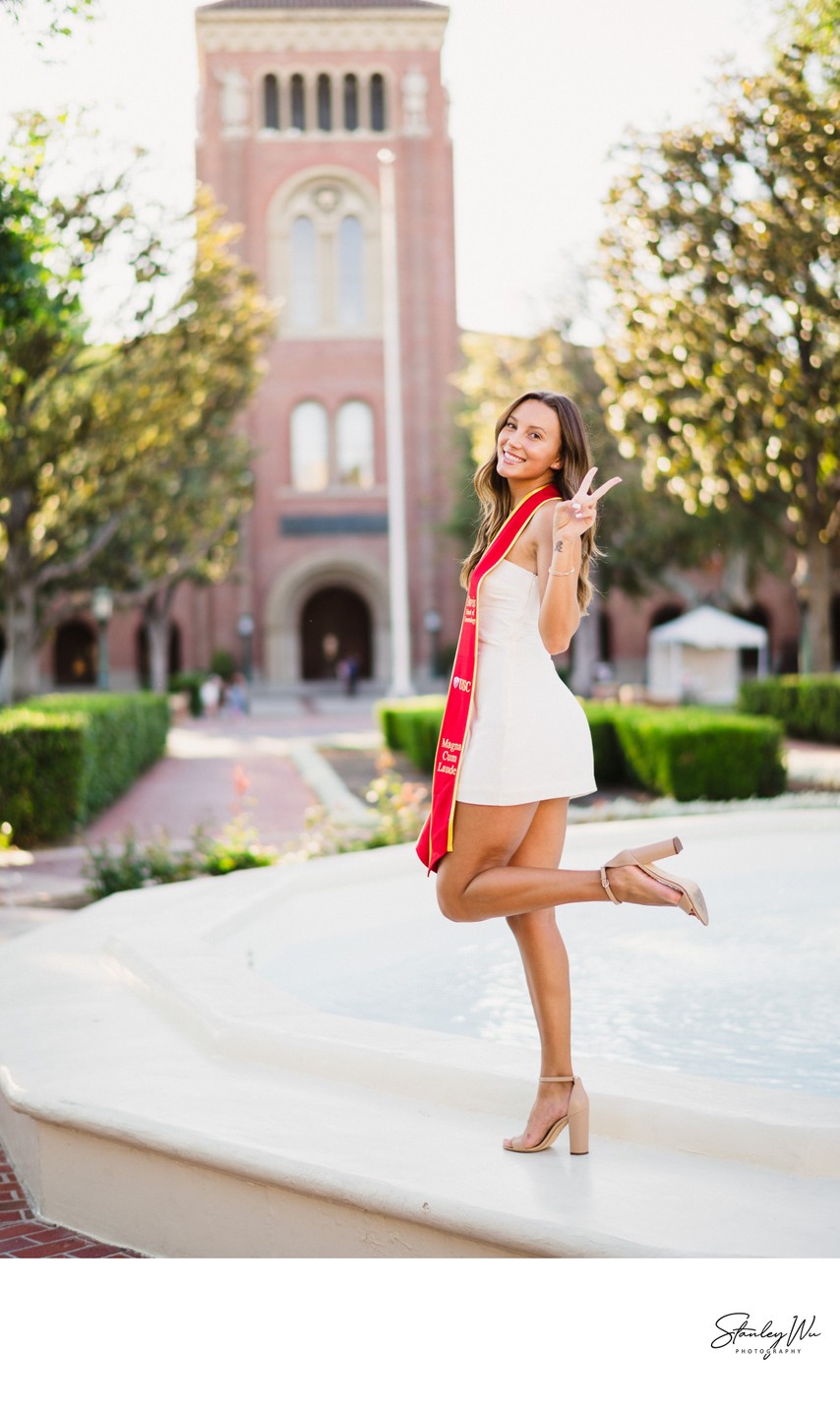Fight On Pose for Graduation Portraits at USC