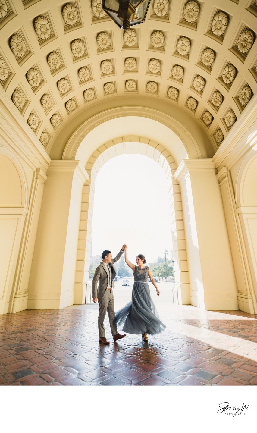 Romantic Dance at Pasadena City Hall Engagement Shoot