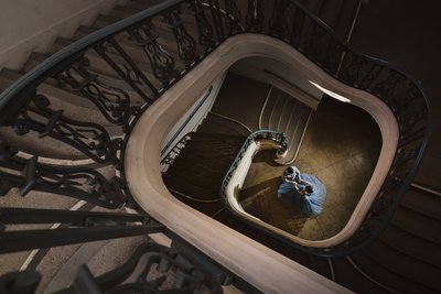 Pasadena City Hall spiral staircase, engagement photo