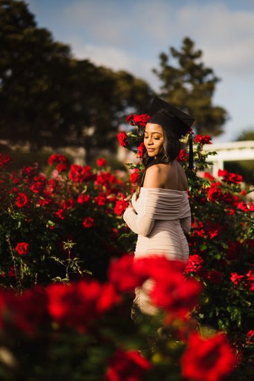 Golden Hour USC Grad Portrait, Rose Garden
