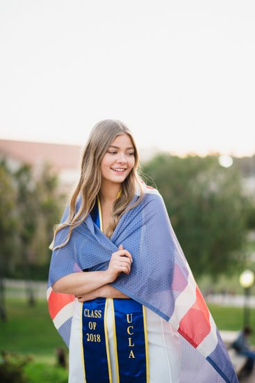 UCLA Grad Wrapped in Iceland Flag, Golden Hour