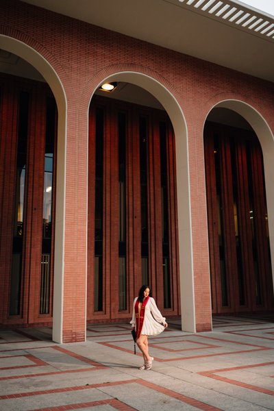 USC grad photo, dramatic archways, cinematic light
