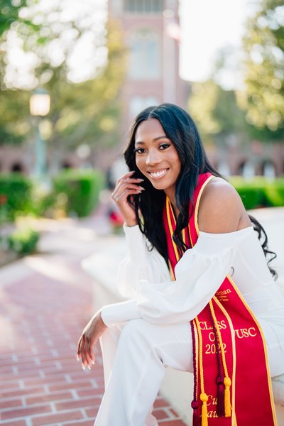 Chic USC Grad Portrait Near Bovard, Alumni Park