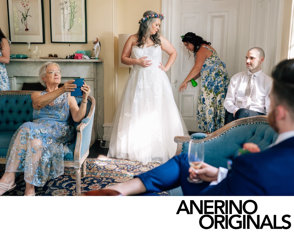 Portico at Awbury Arboretum intimate summer wedding