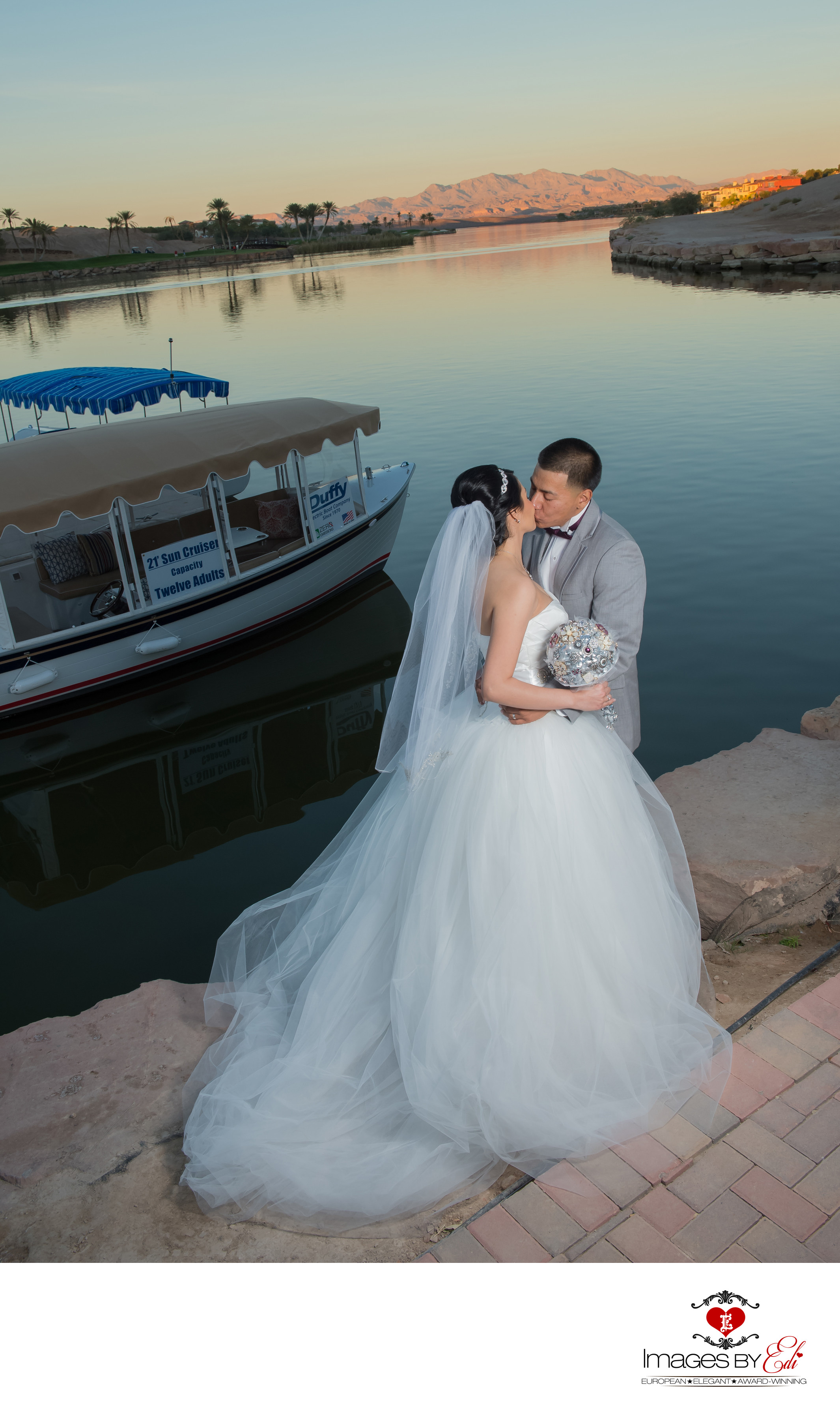 Lake Las Vegas Wedding Photography at sunset Images by EDI