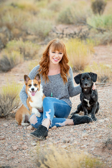 Las Vegas Family and Pet Photographer | Las Vegas Dog Photo session at Red Rock | Corgie | Girl With Her Corgis in the Las Vegas Desert | Images By EDI | 