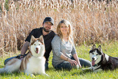 Couple with their dogs engagement photos 