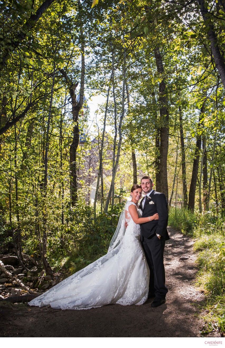 Beaver Creek Forest Summer bride and groom Portrait