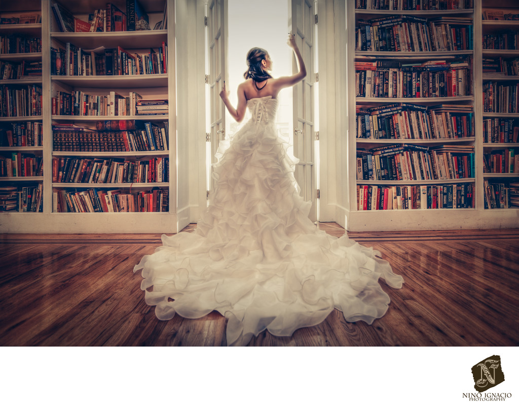 Bride in Library at James Ward Mansion