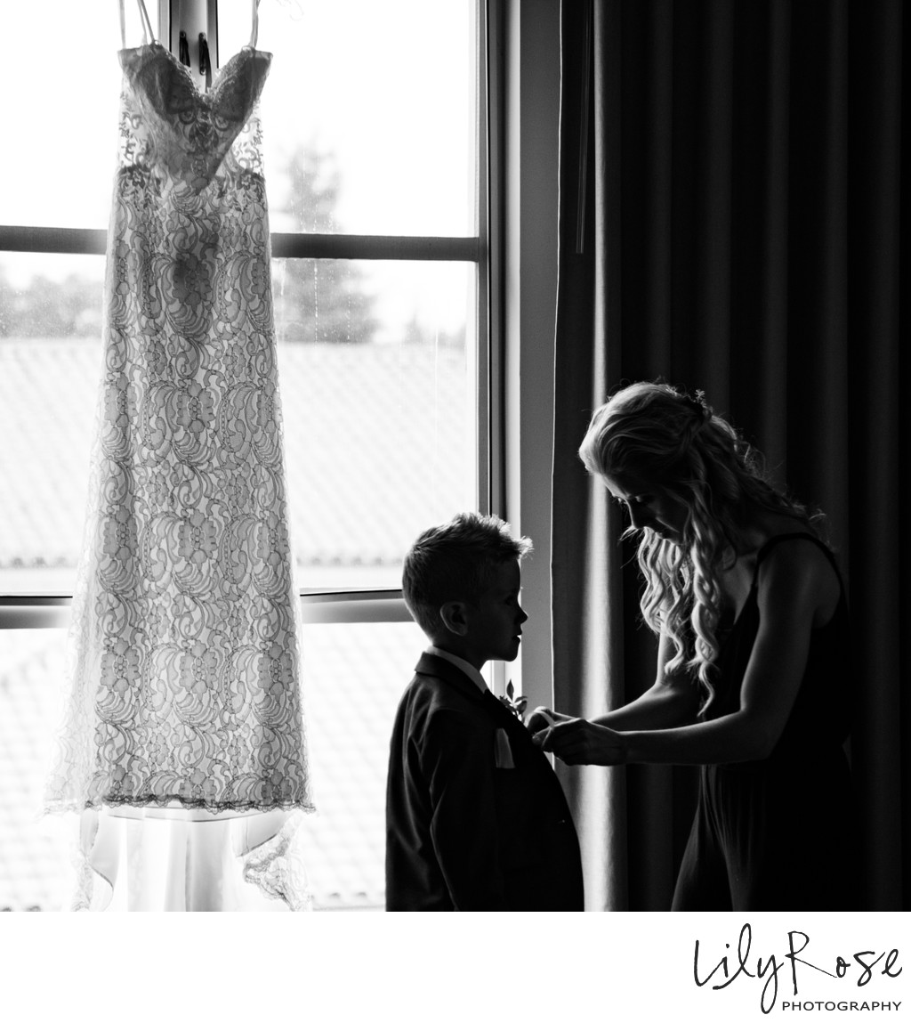 Quiet Moment Bride with Son Before Wedding