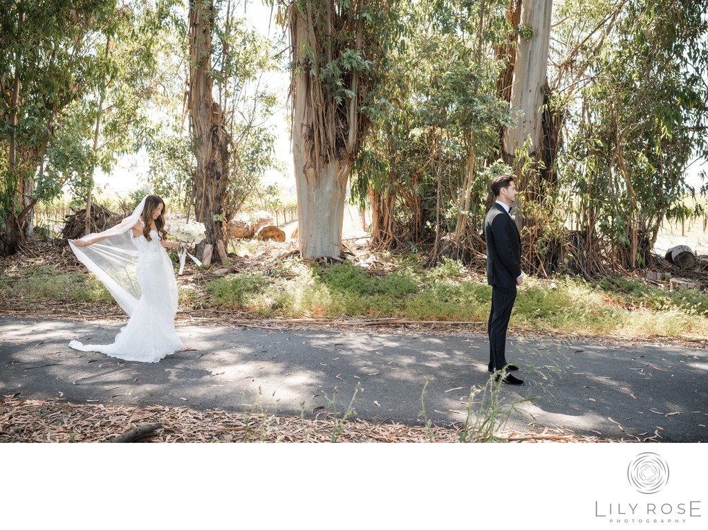 First Look Stanly Ranch Black Tie Wedding Photographers