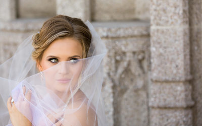 Bride with Veil in Front of Church San Francisco