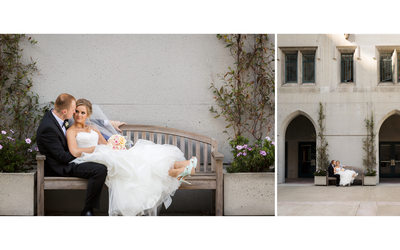 Bride and Groom Sitting on Bench San Francisco  