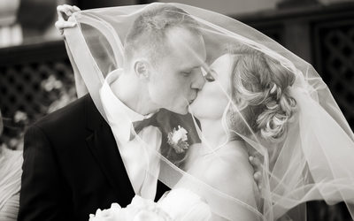 Bride and Groom Under Veil Fairmont San Francisco  