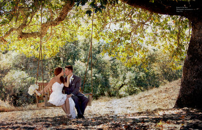 Perfectly Posed Bride and Groom on Swing