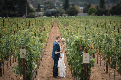 Wedding Day Couple Kissing at Ledsion Winery