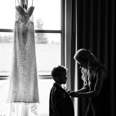 Quiet Moment Bride with Son Before Wedding