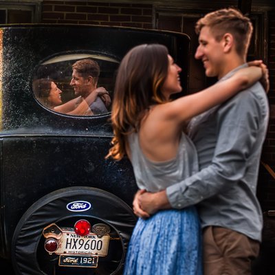 Shelter Island Engagement Pics Couple with Ford Model T