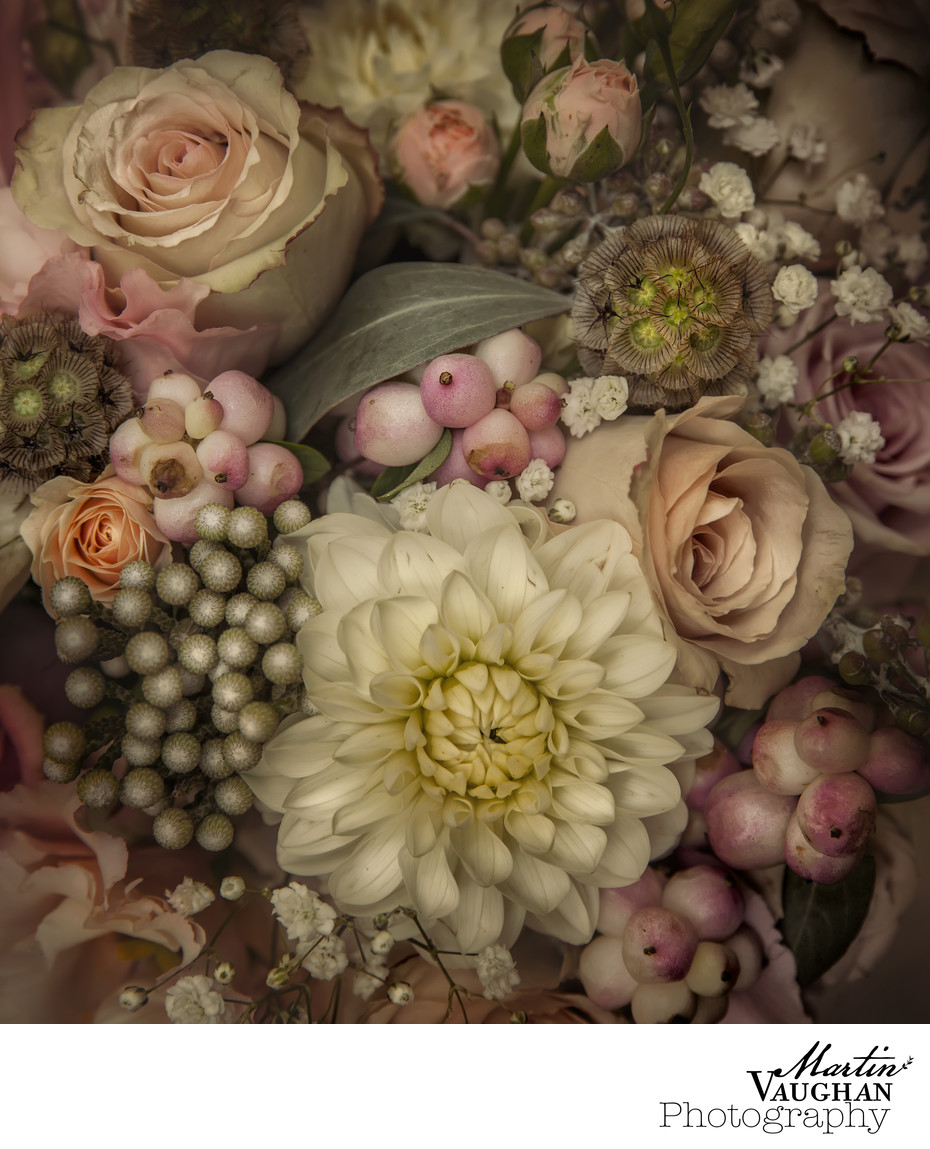 Wedding photographs of bridal flower bouquet Conwy  North Wales