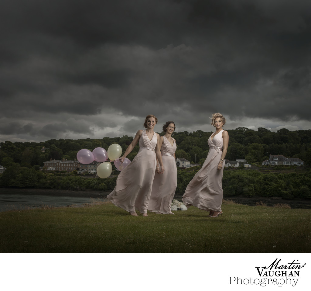 Martin Vaughan photo of stunning wind blown bridesmaids