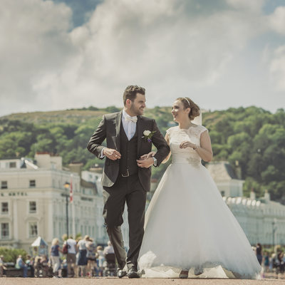 Llandudno wedding photographs on the promenade