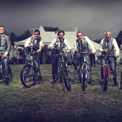 North Wales men play bicycle polo at wedding