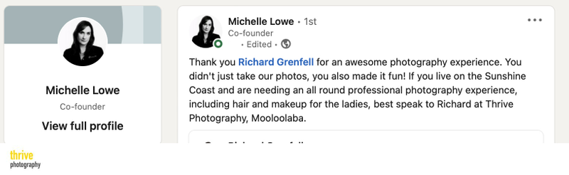 LinKedin Review for Headshots Thrive Photography