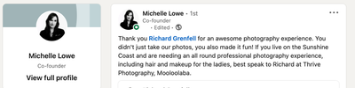 LinKedin Review for Headshots Thrive Photography