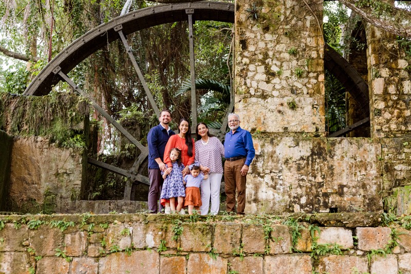 Family portrait Tryall Club water wheel ruin Jamaica