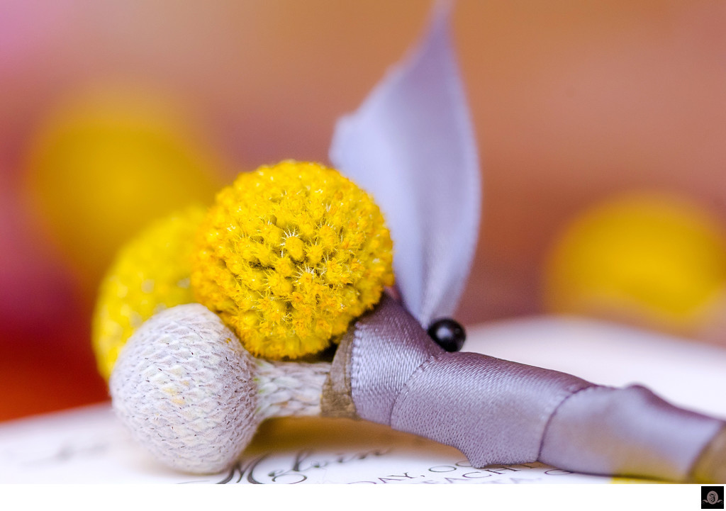 Yellow and gray Billy Balls Boutonniere