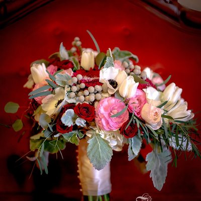 Bridal Bouquet with Anemones, Roses, Tulips, Ranunculus