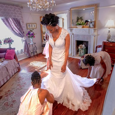 Bride in Carl House Bridal Suite Wearing Galina Signature Gown