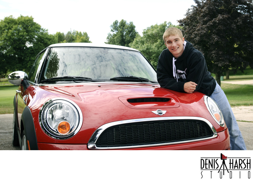 Senior Pictures Bloomington Normal-Boy with his car