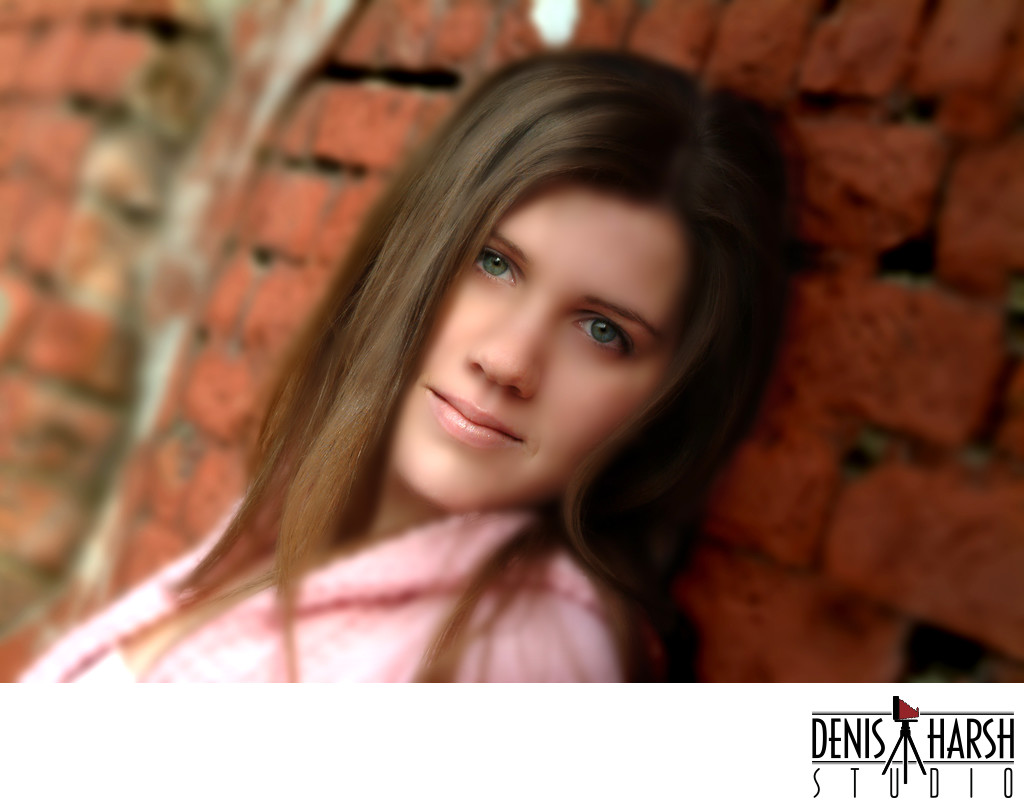 Soft Touch closeup Senior Portrait at brick wall