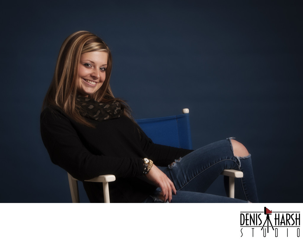 Normal Community West HS Senior Girl lounging on chair